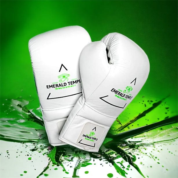 Emerald Temple Gloves White Premium 16oz Lace Up Gloves